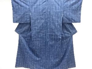 アンティーク　乱れ格子織り出し手織り紬着物